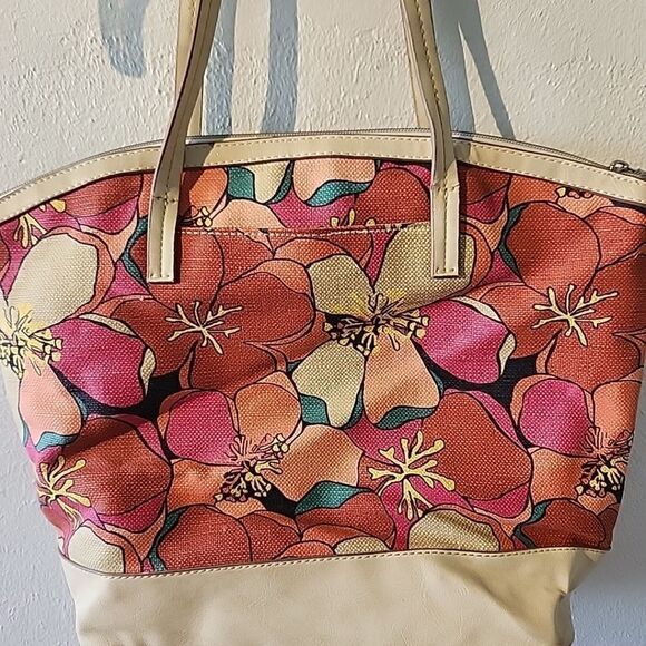 Relic Floral Canvas Floral Tote Bag Purse Zip Top Summer Hadley Fossil - Picture 7 of 13